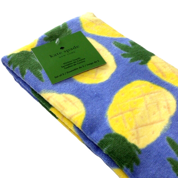 Kate Spade New York Set of 2 Kitchen Towels Pineapples Cotton 17x28" NEW - Picture 2 of 3